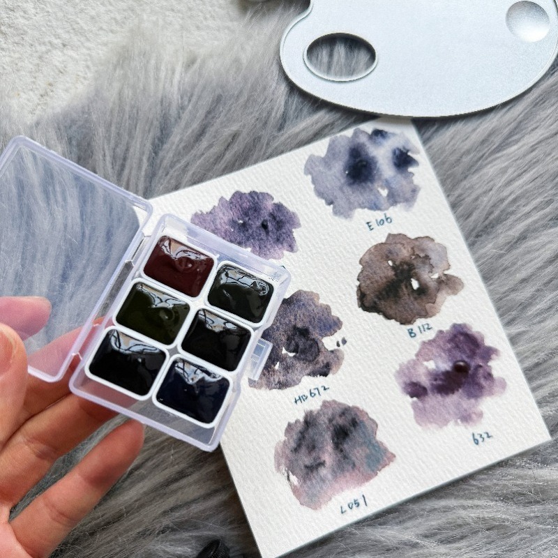 Watercolor Paint Set Solid Pigment - 6 Couleurs 1ml Collection Nuit Blanche