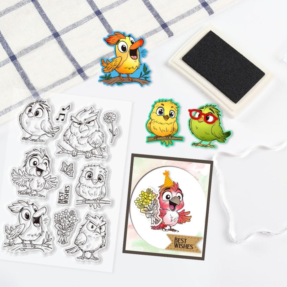 Timbres clairs d'oiseaux drôle - Clear Silicone Stamps For Card Making avis et prix
